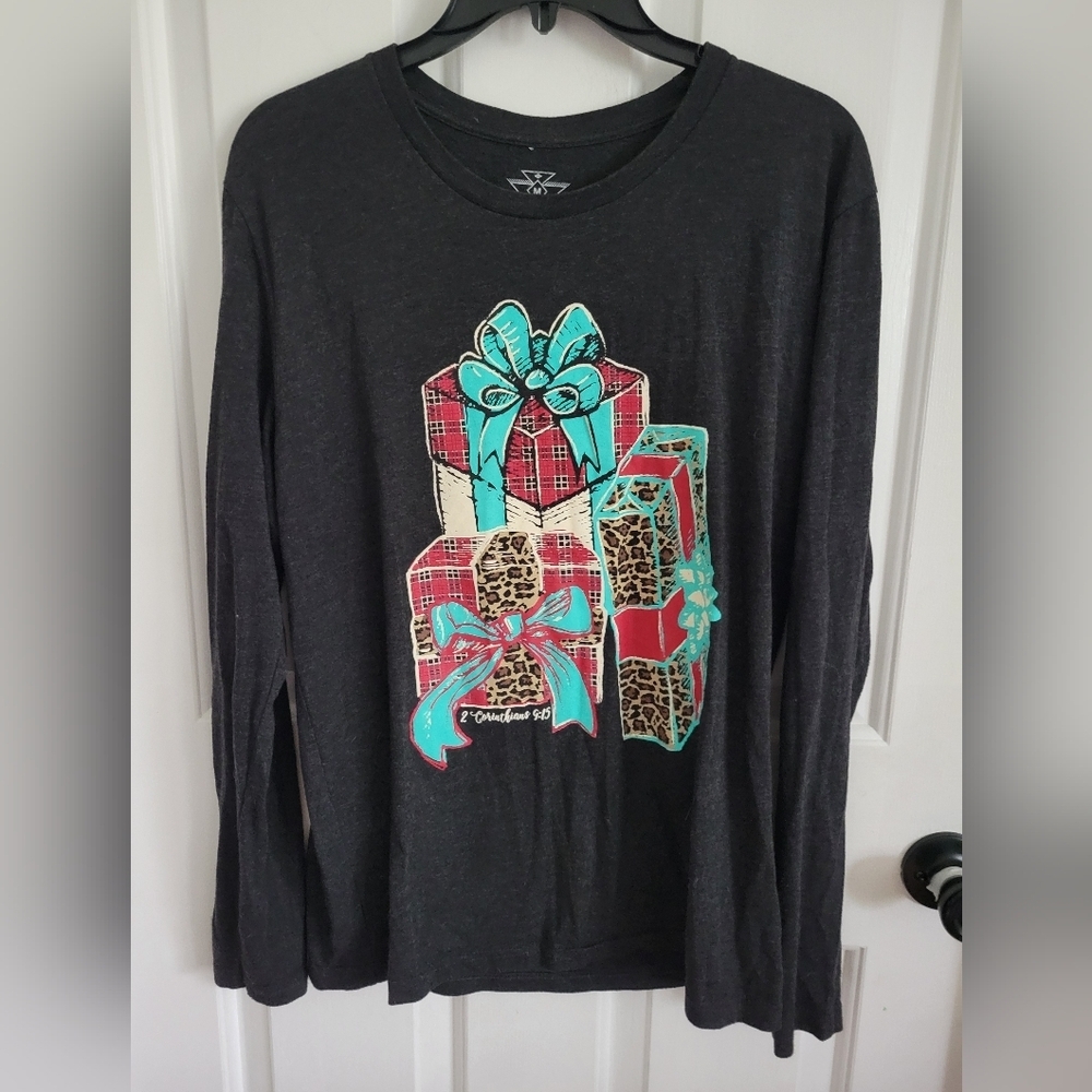 Crazy Train Women's Knit Gray Leopard Print Christmas Presents Long Sleeve Sz M